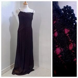 JS collections | Black and red lace trim spaghetti strap long evening go…